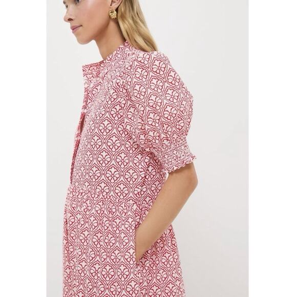 NWT HYACINTH HOUSE Red White Print Bennett Maxi Dress Puff Sleeves S - Picture 4 of 4